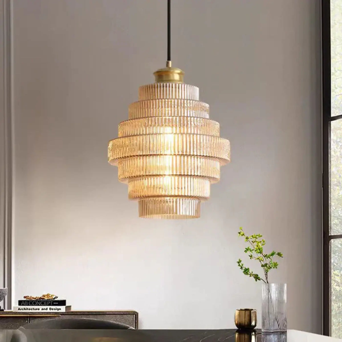 Pendelleuchte aus Glas Geriffelt Stil Art Déco