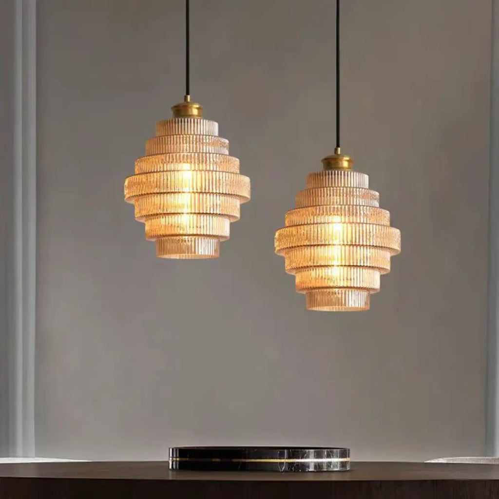 Pendelleuchte aus Glas Geriffelt Stil Art Déco