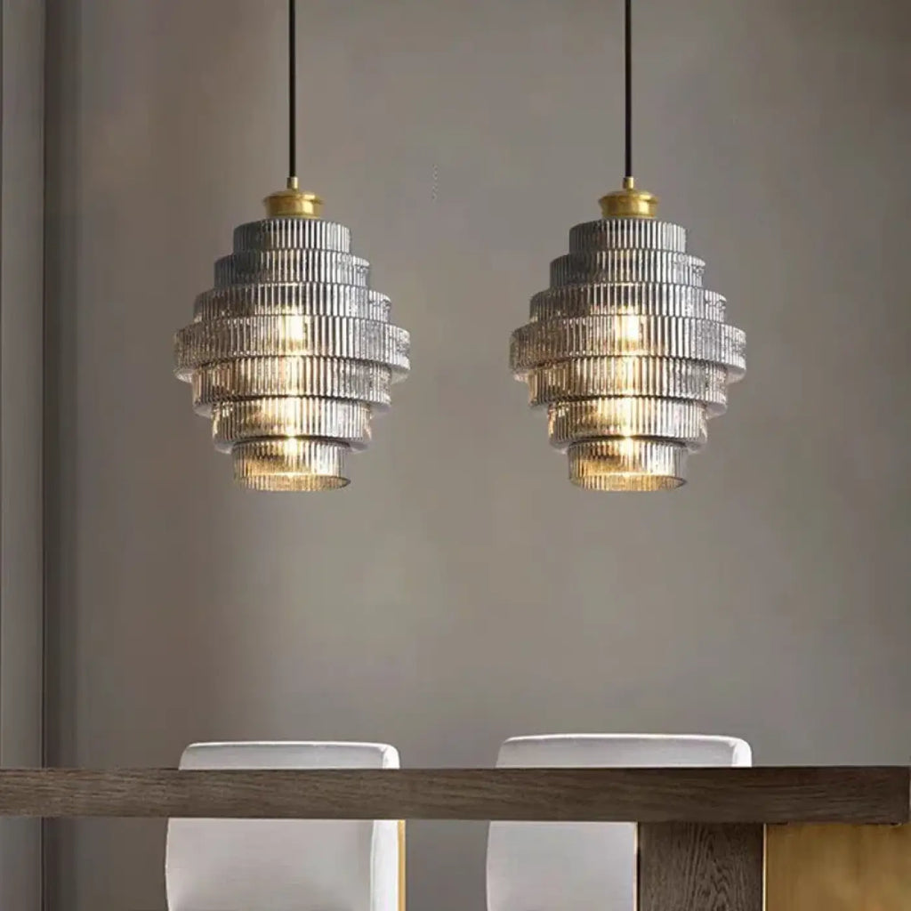 Pendelleuchte aus Glas Geriffelt Stil Art Déco