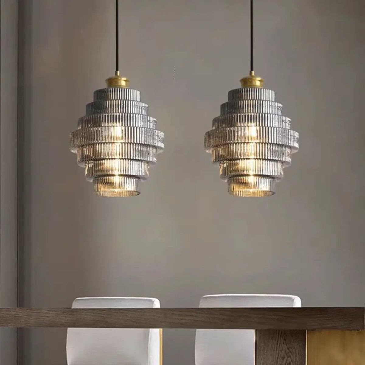 Pendelleuchte aus Glas Geriffelt Stil Art Déco