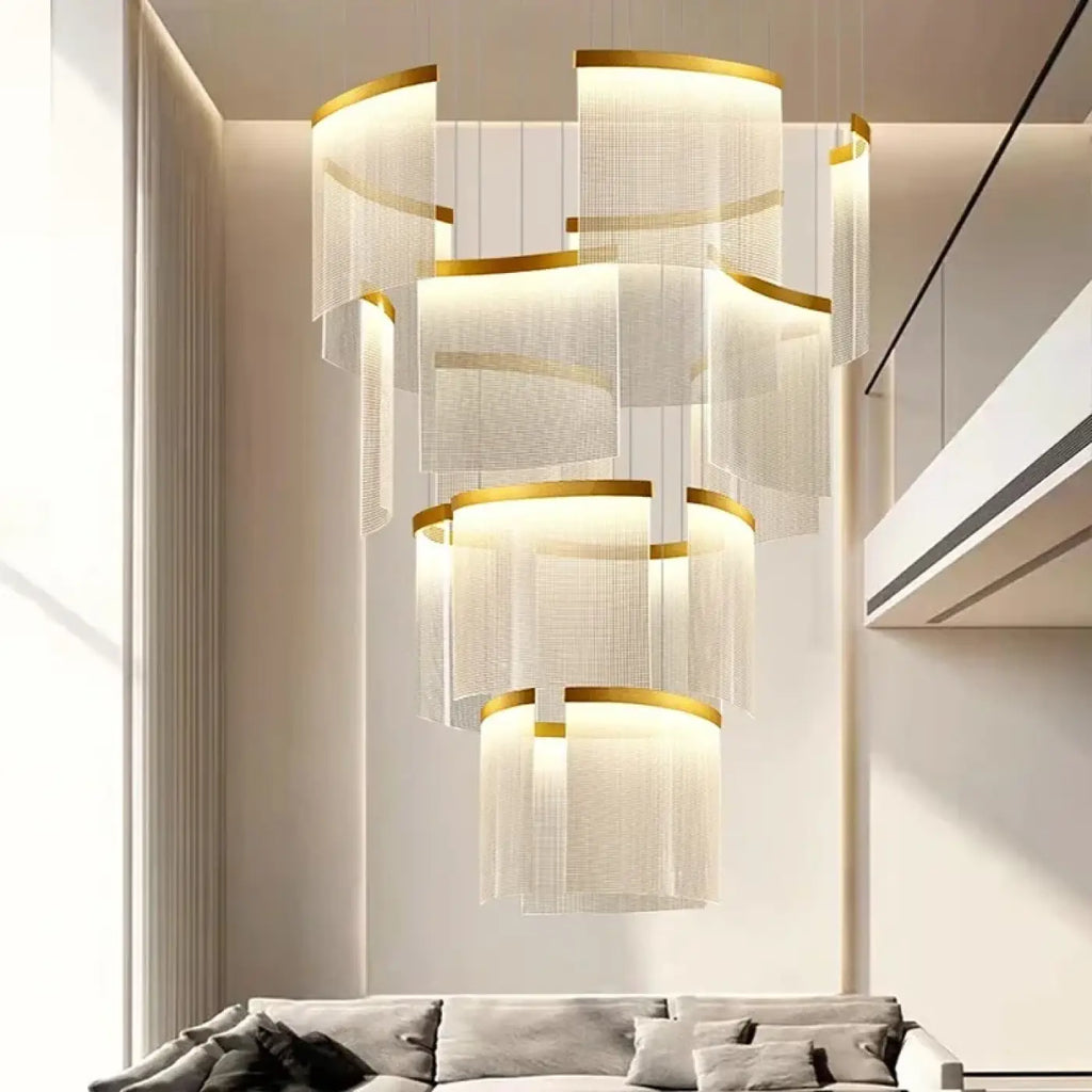Pendelleuchte Gold Wasserfall mit Schleiern LED Übereinander