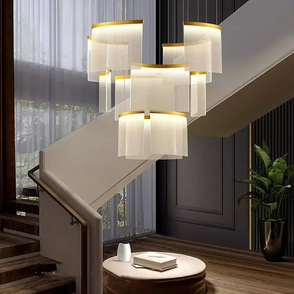 Pendelleuchte Gold Wasserfall mit Schleiern LED Übereinander
