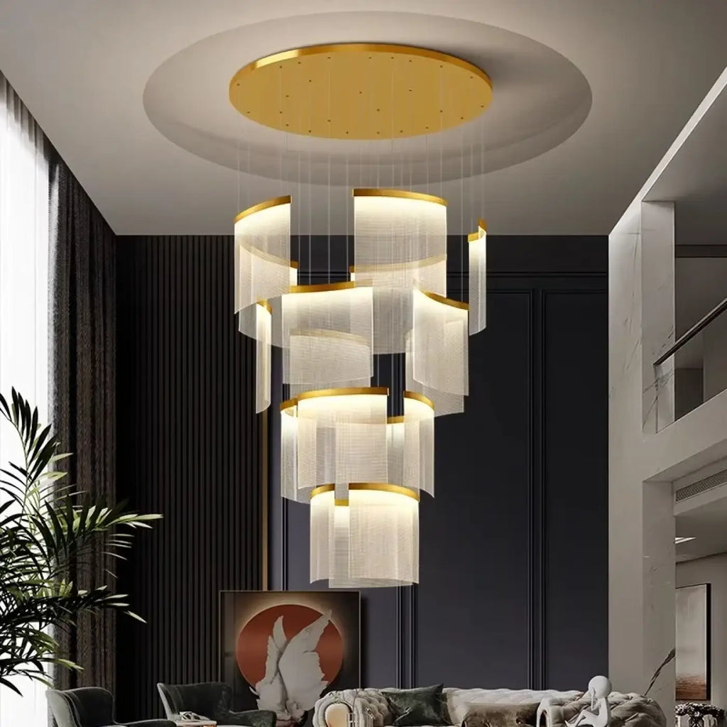 Pendelleuchte Gold Wasserfall mit Schleiern LED Übereinander