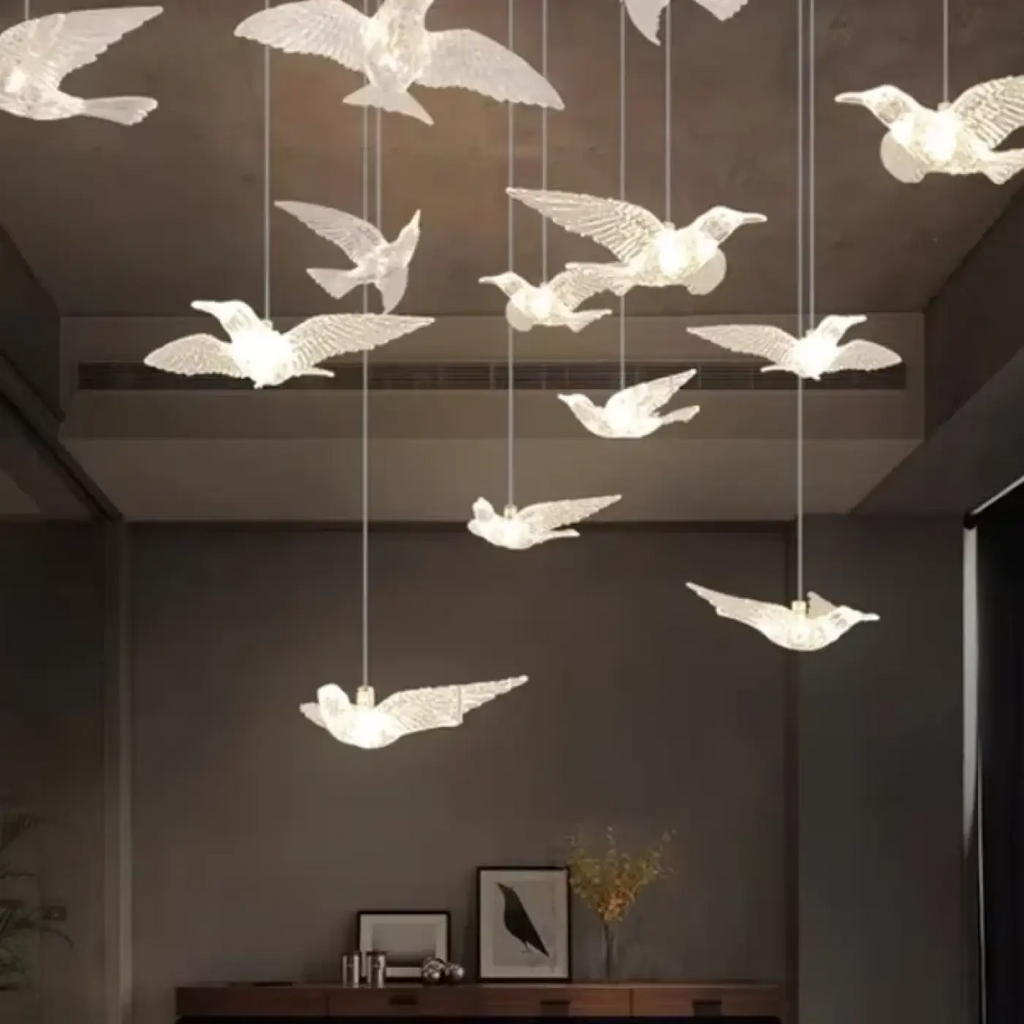 Pendelleuchte Vögel aus Glas für Schlafzimmer und Wohnzimmer
