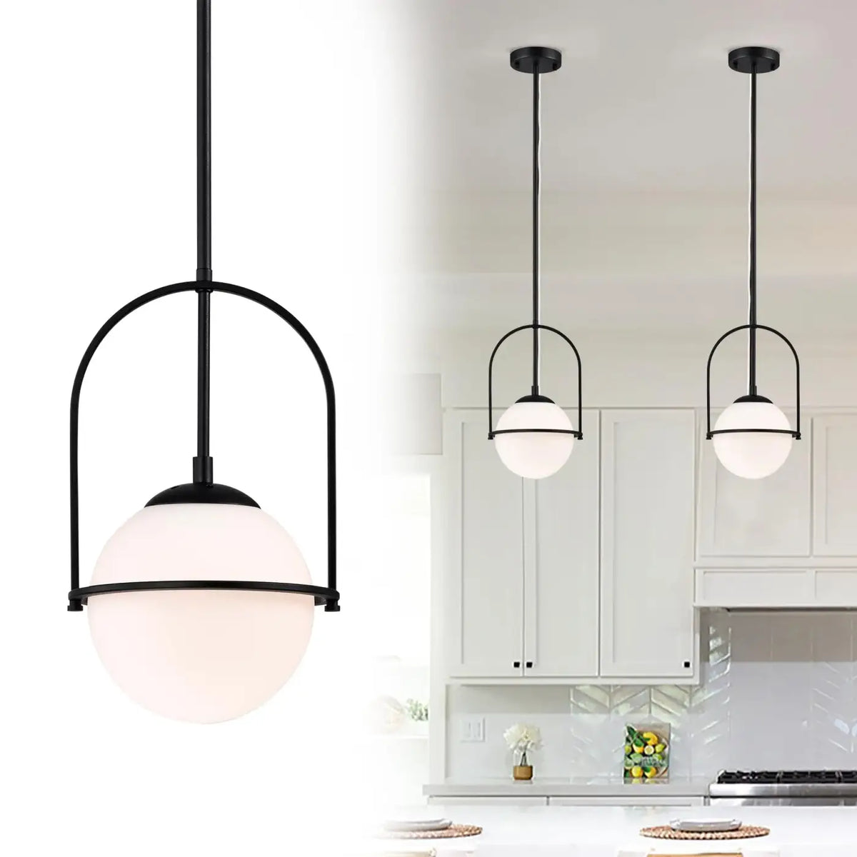 Pendelleuchte Globus Opalglas Gold