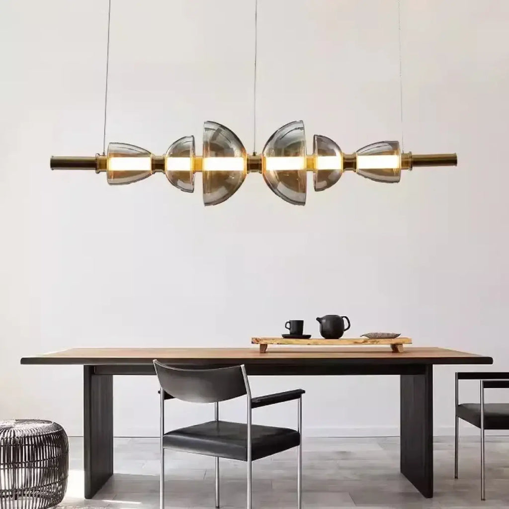 Pendelleuchte Linear Gold aus Metall und Glas