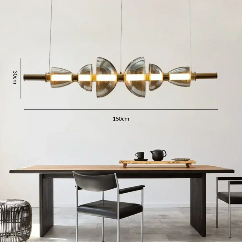 Pendelleuchte Linear Gold aus Metall und Glas