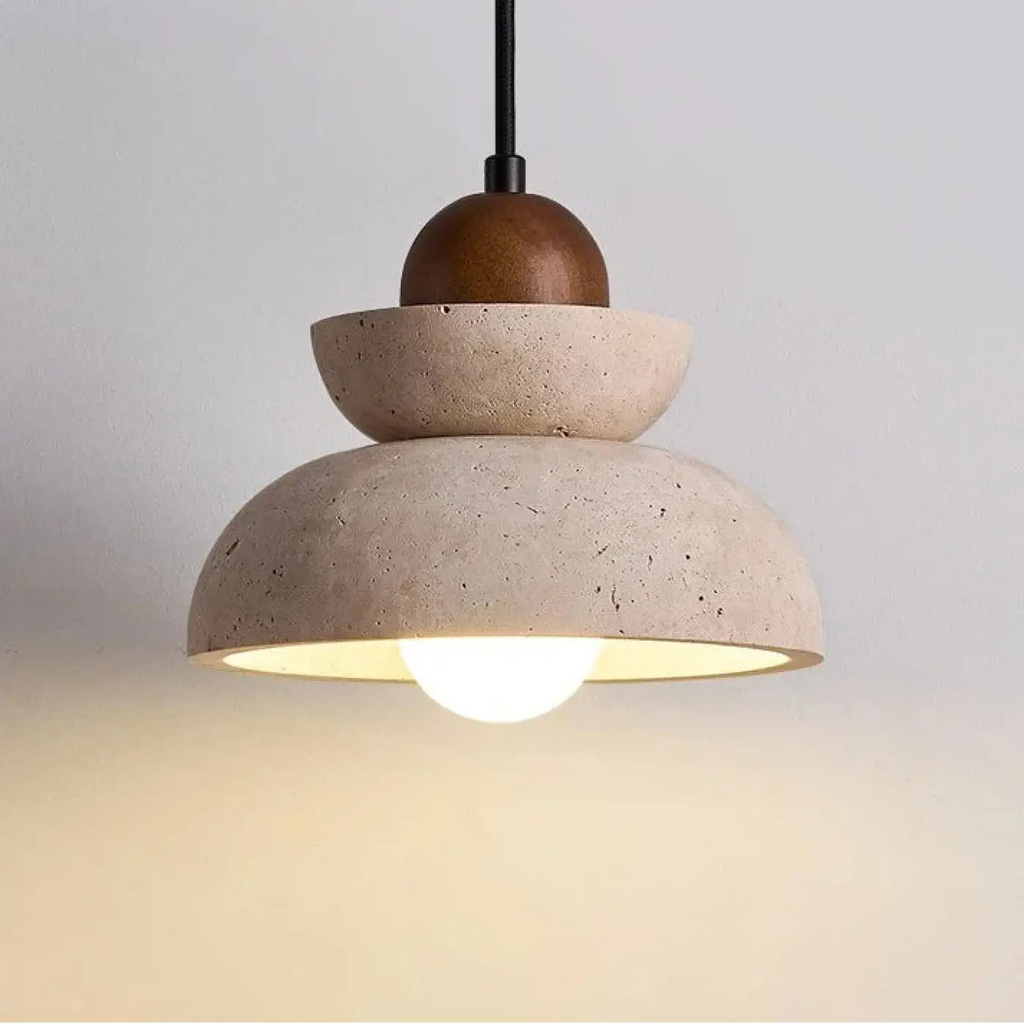 Pendelleuchte Holz und Stein Schlicht