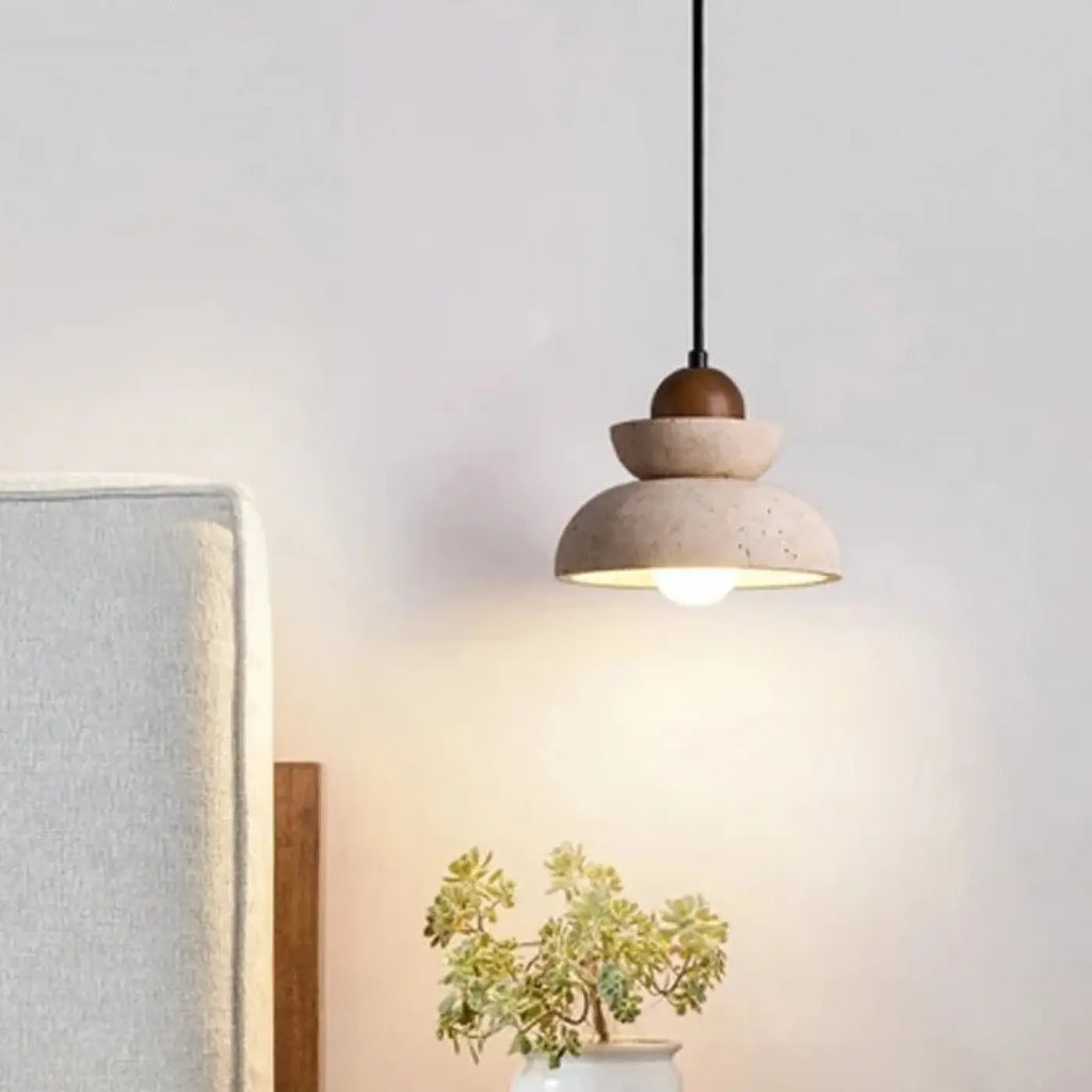 Pendelleuchte Holz und Stein Schlicht