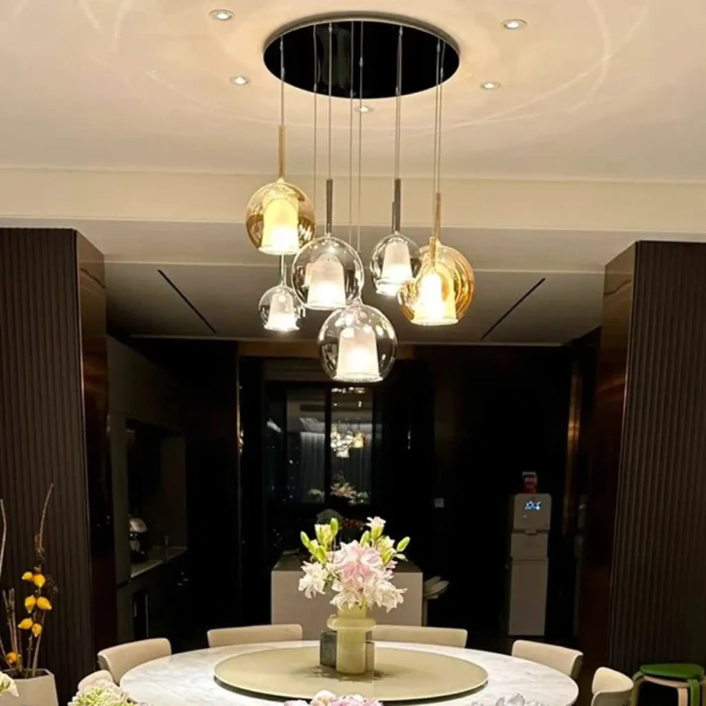 Pendelleuchte Modern aus Glas und Metall Gold