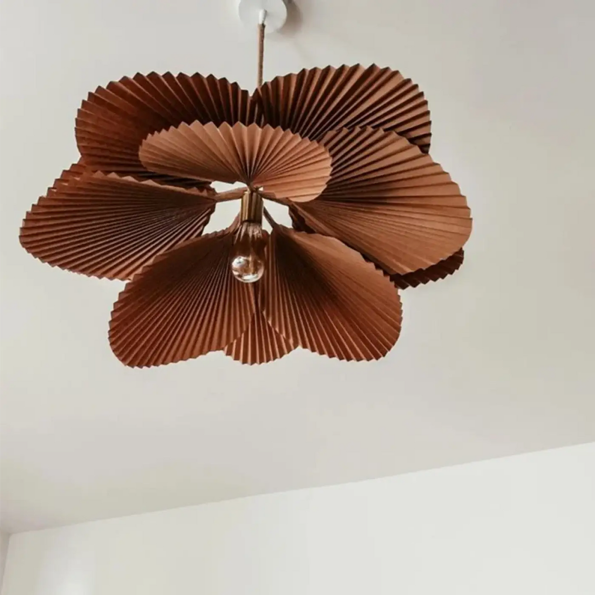 Pendelleuchte Blütenblätter Plissiert Braun Natur