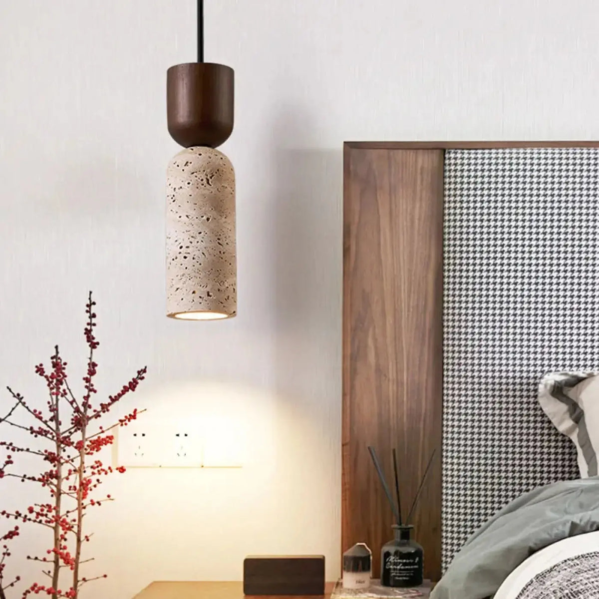 Pendelleuchte Stein Natur und Holz