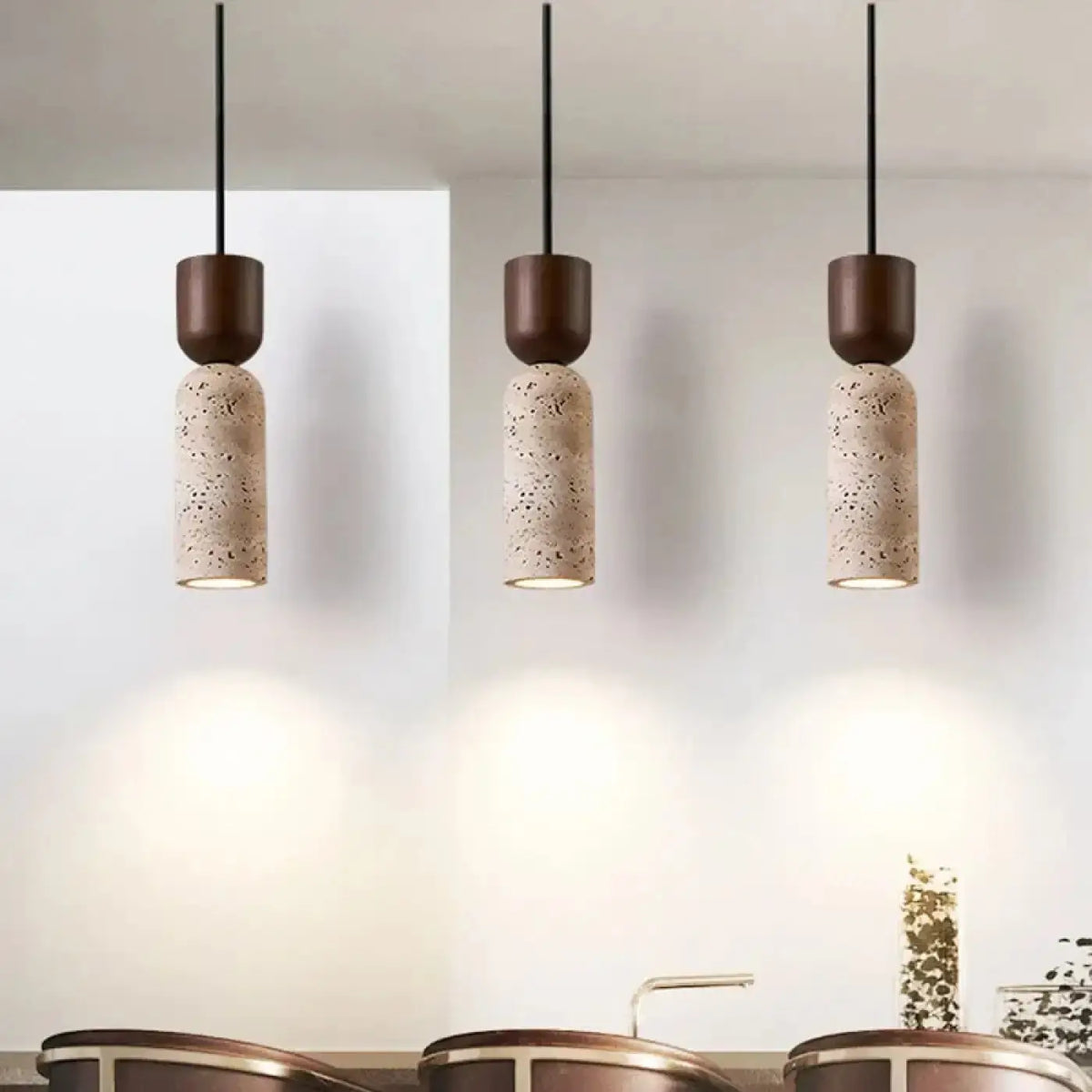 Pendelleuchte Stein Natur und Holz