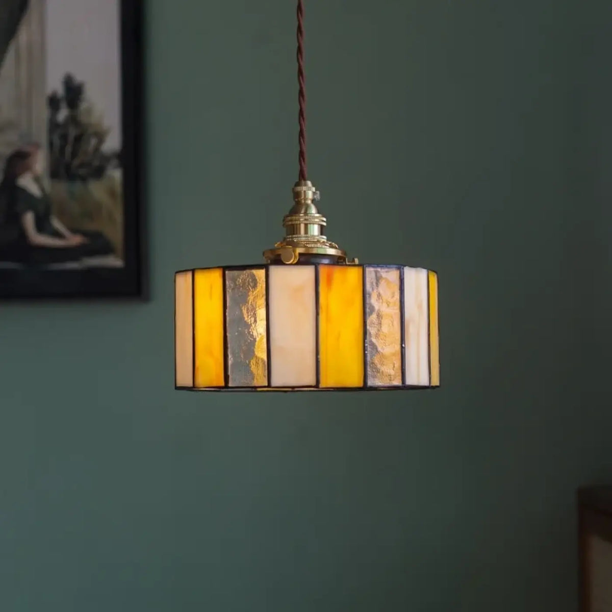 Pendelleuchte Glas Farbig und Kupfer