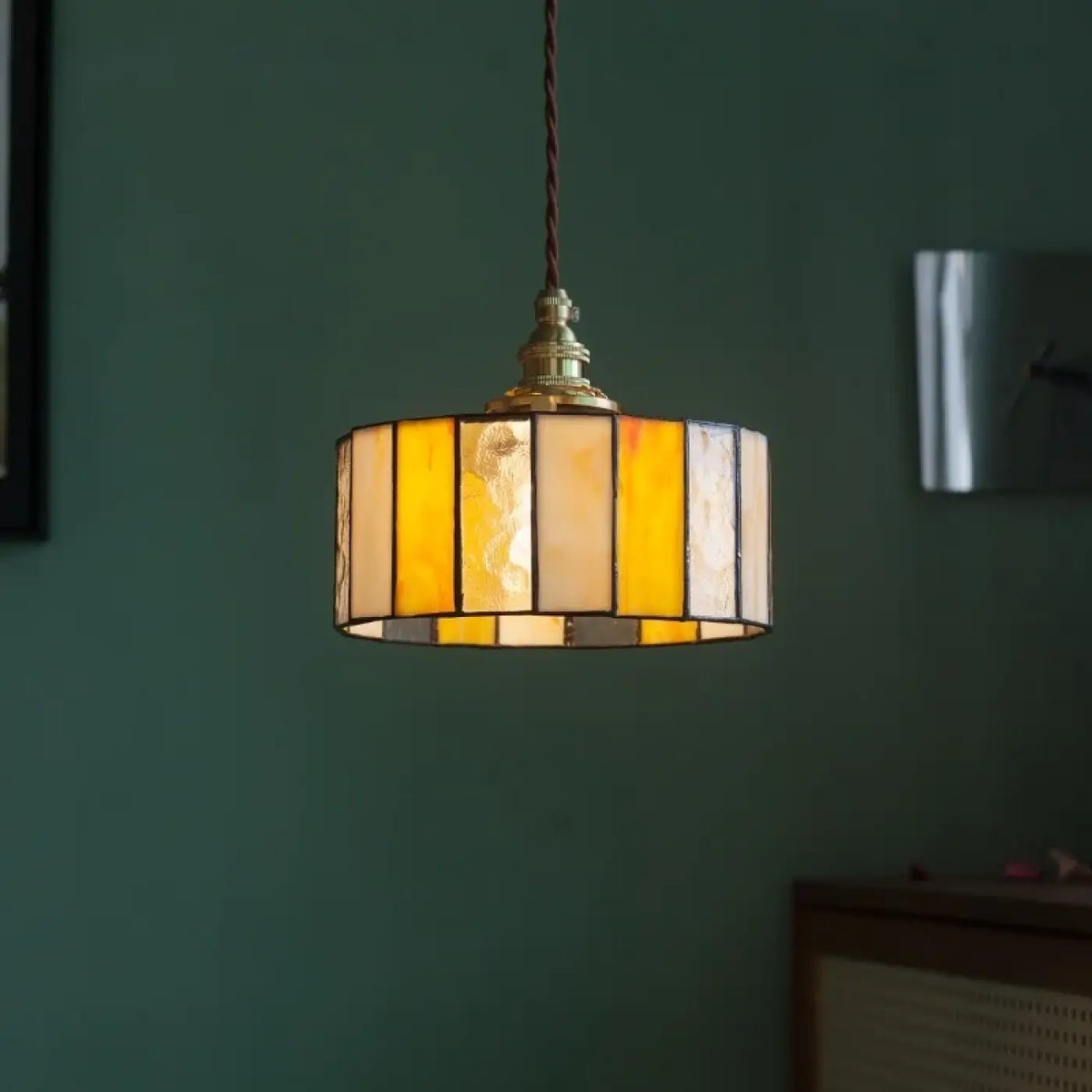 Pendelleuchte Glas Farbig und Kupfer