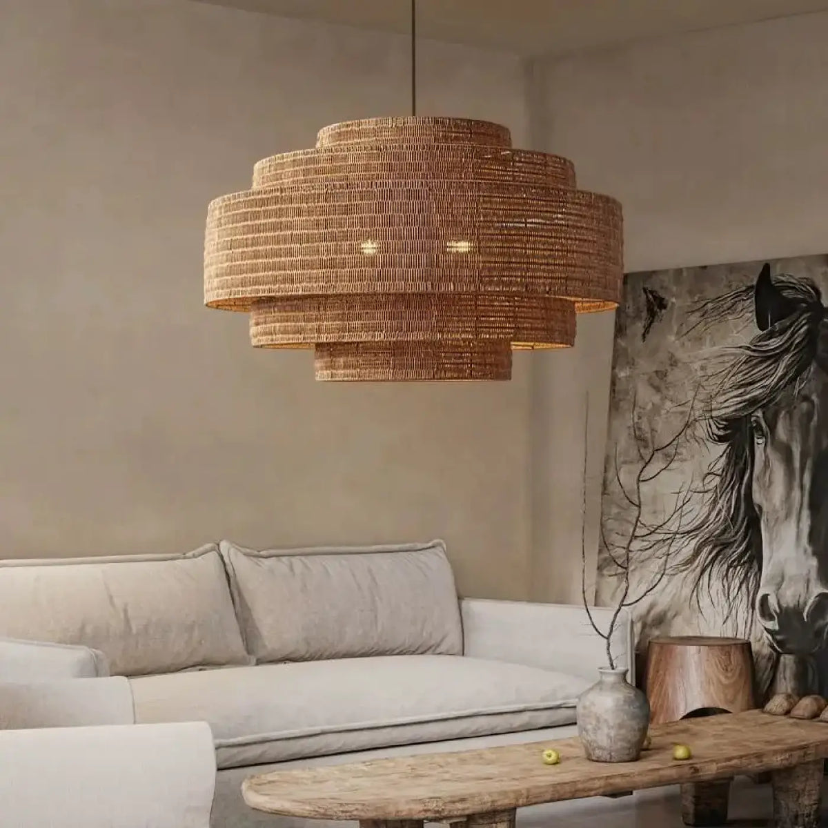 Pendelleuchte aus Naturfasern Boho