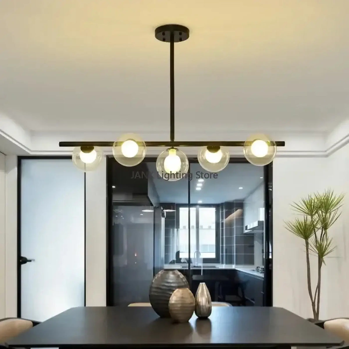 Pendelleuchte Minimalistisch Schwarz aus Opalglas