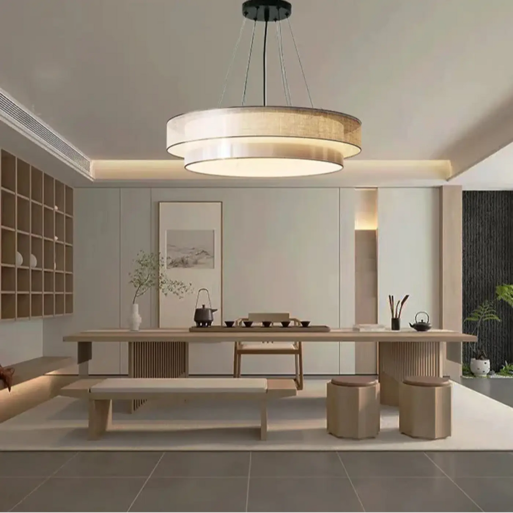 Pendelleuchte Rund aus Stoff Beige