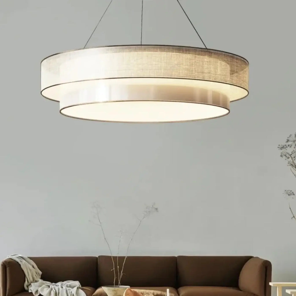 Pendelleuchte Rund aus Stoff Beige