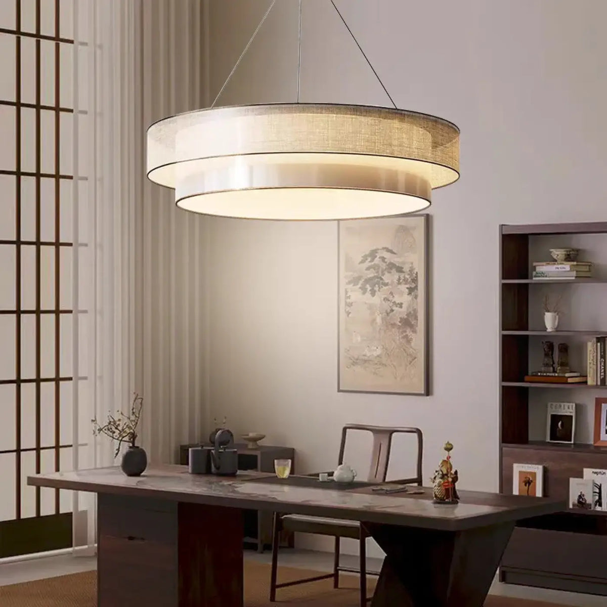 Pendelleuchte Rund aus Stoff Beige