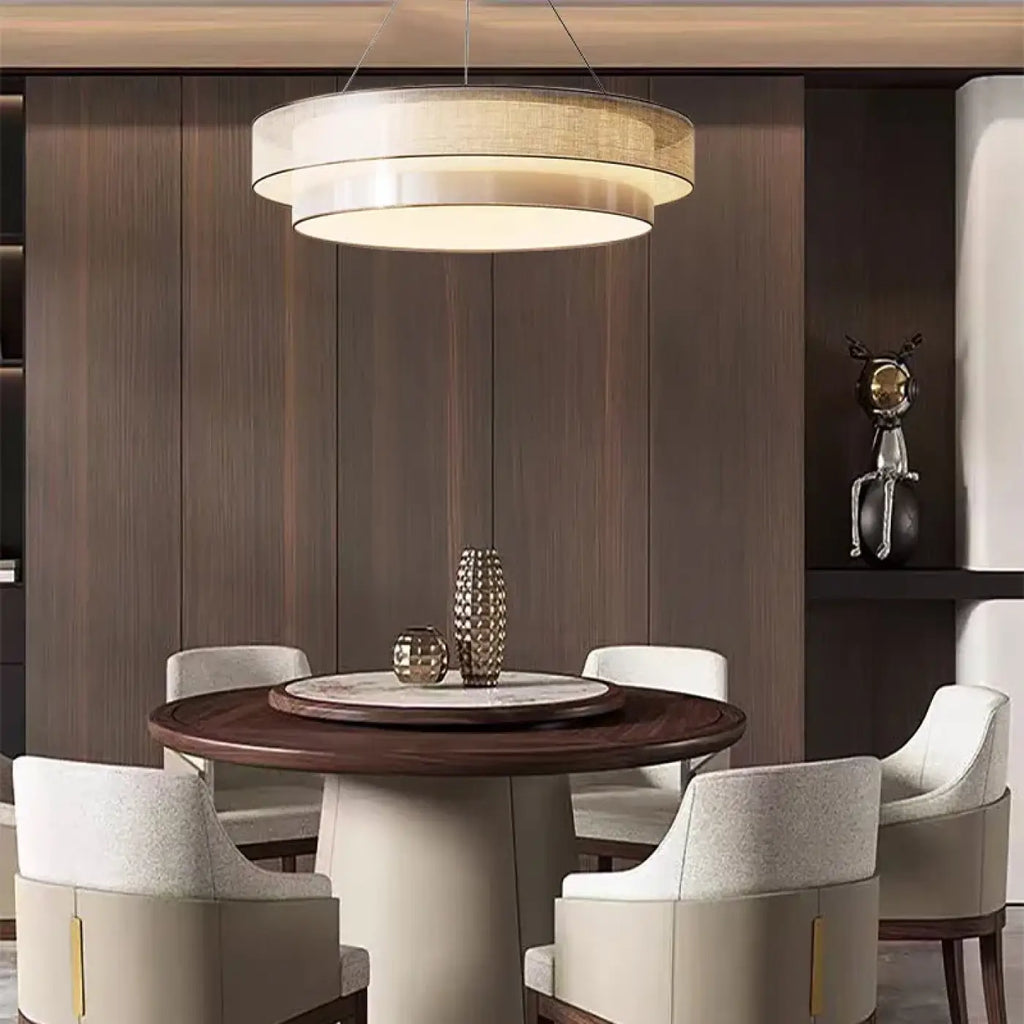 Pendelleuchte Rund aus Stoff Beige