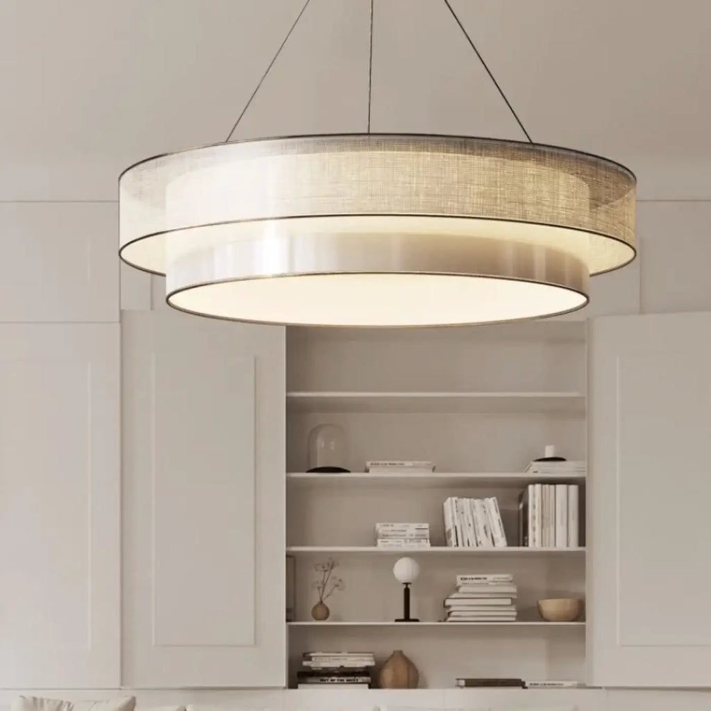 Pendelleuchte Rund aus Stoff Beige