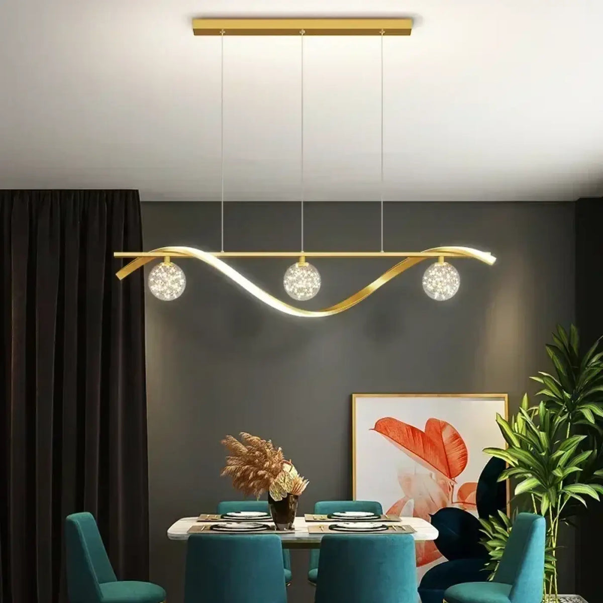 Pendelleuchte Gewellt mit 3 Kugeln aus Glas