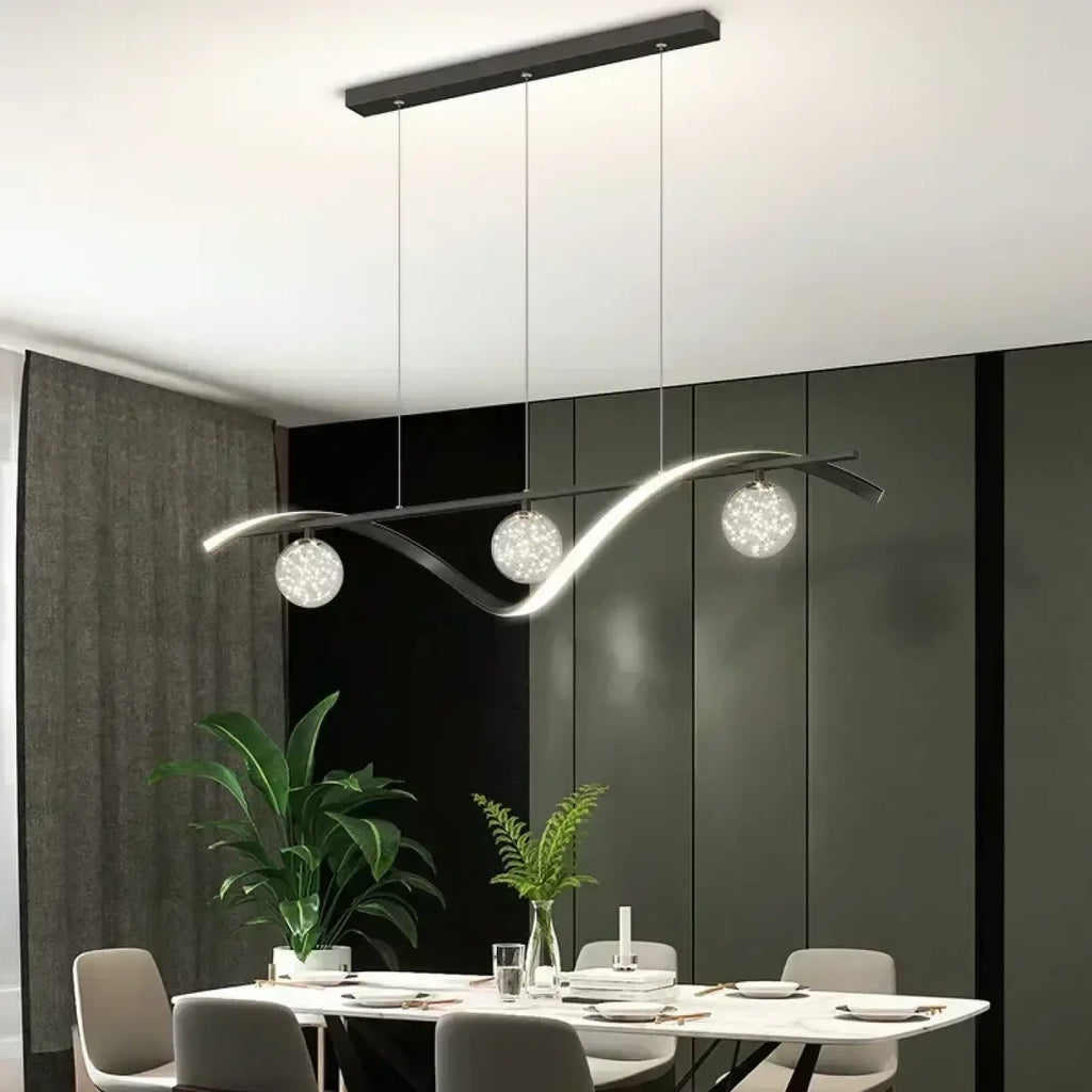 Pendelleuchte Gewellt mit 3 Kugeln aus Glas