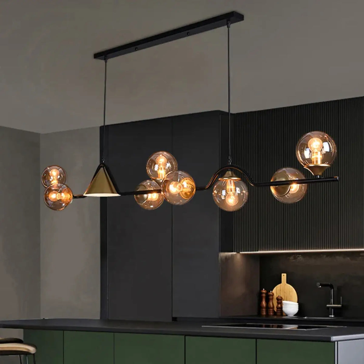 Pendelleuchte Originell mit Kugeln aus Rauchglas