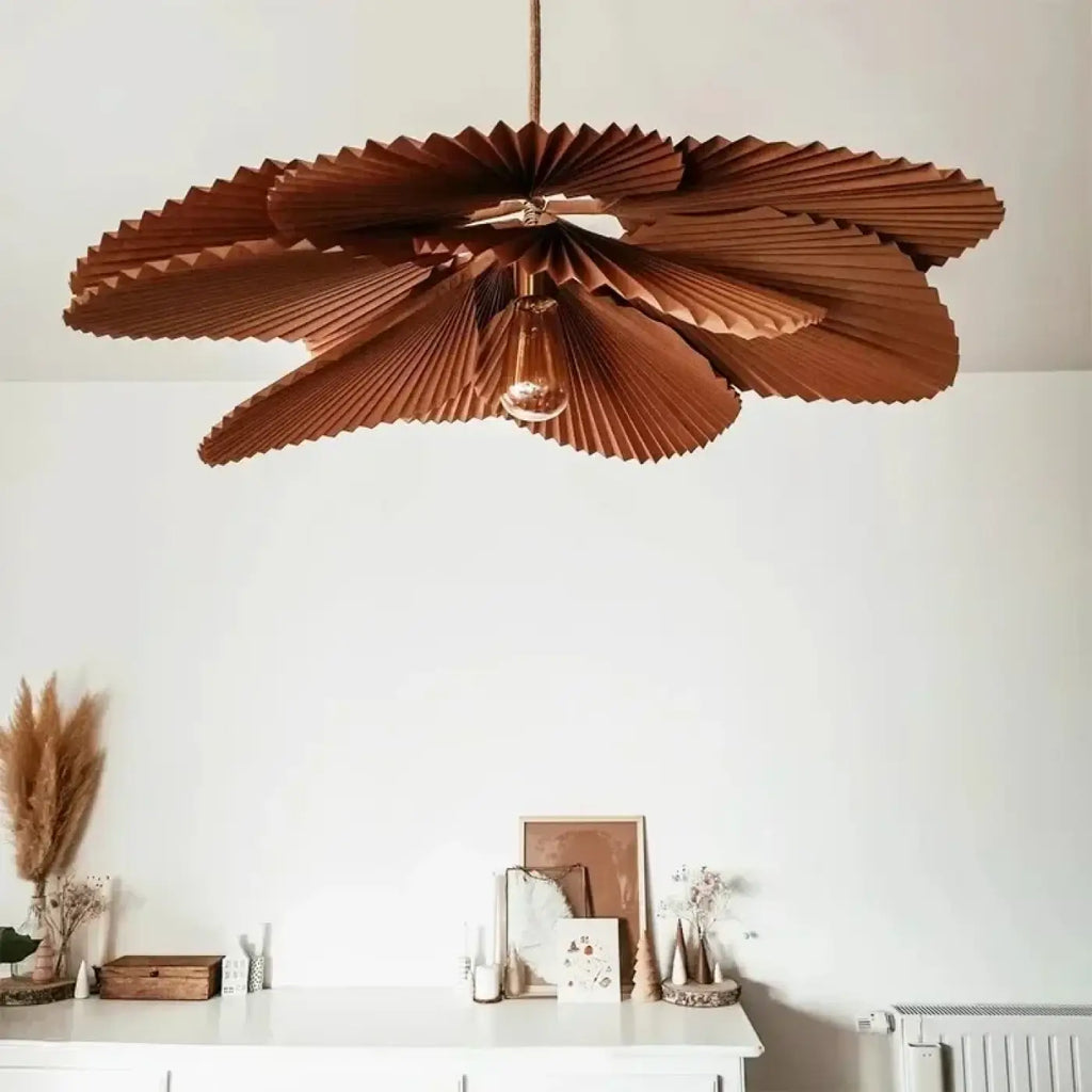 Pendelleuchte aus Papier Braun Boho Schick
