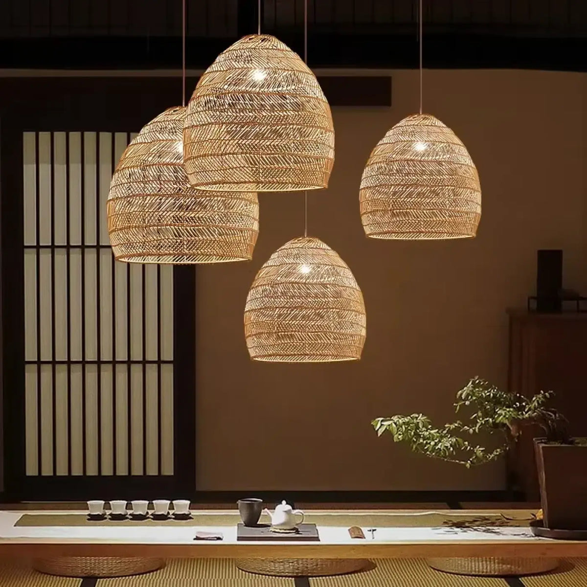 Pendelleuchte aus Rattan Geflochten Natur