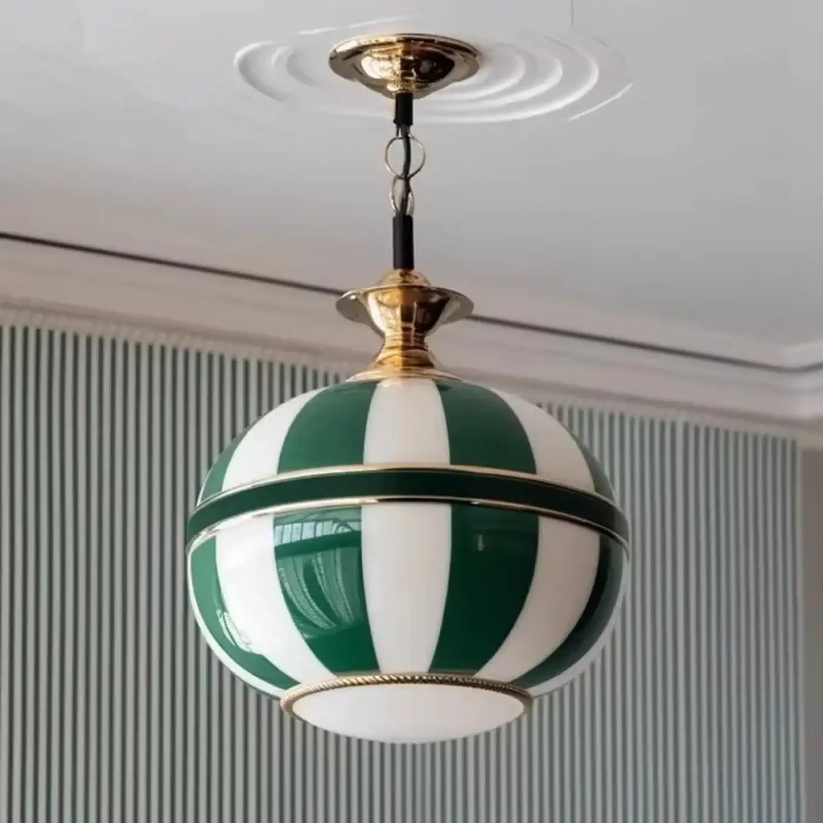 Pendelleuchte Kugel aus Glas Gestreift Grün und Weiß