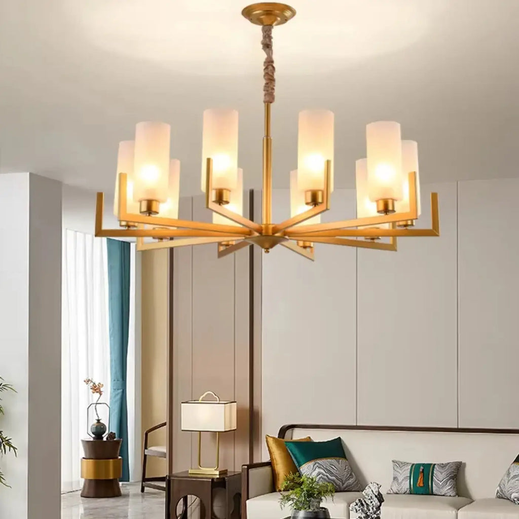 Kronleuchter Hängend Schwarz und Gold mit Lampenschirm aus Glas