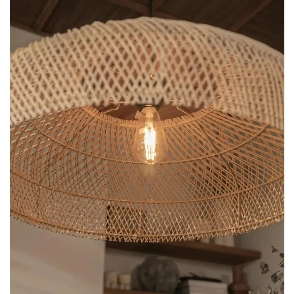 Pendelleuchte Japandi aus Hellem Holz Geflochten