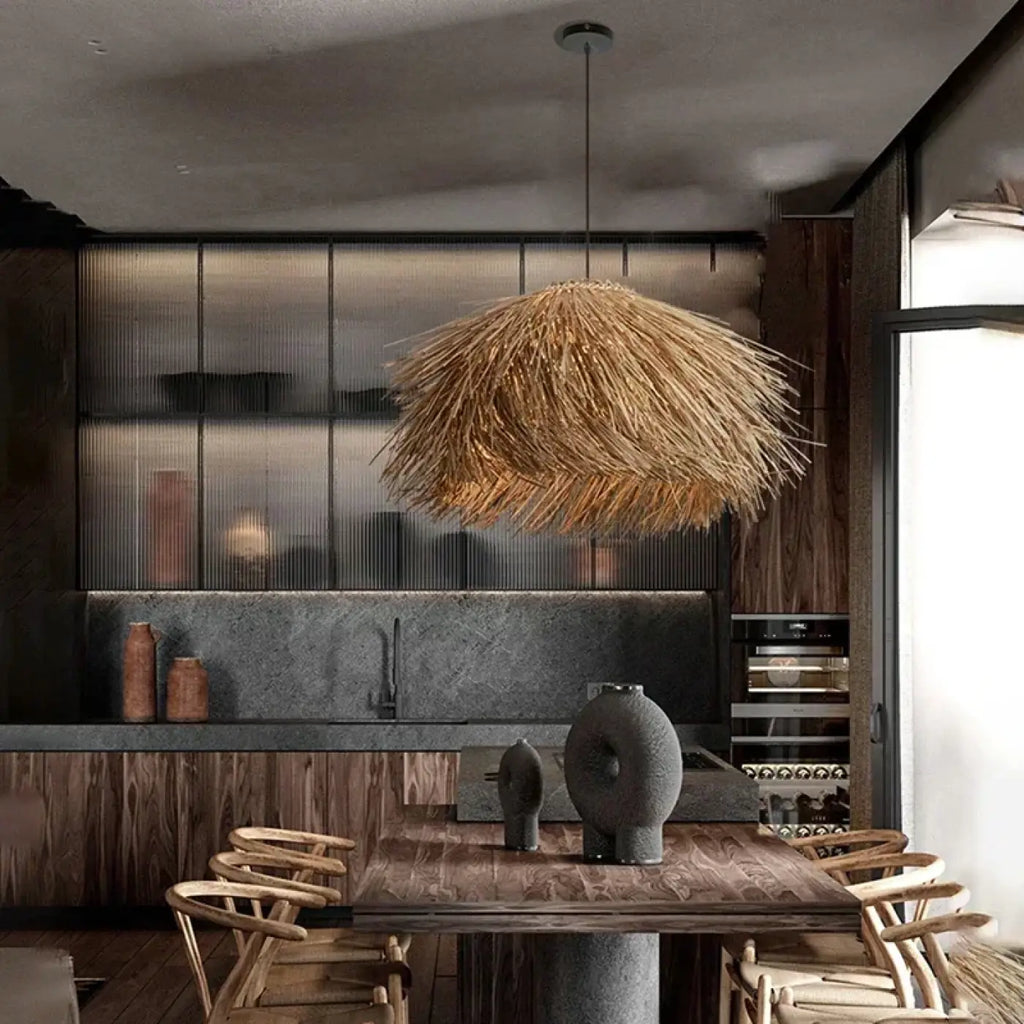 Pendelleuchte aus Stroh Natur Boho-Stil Schick