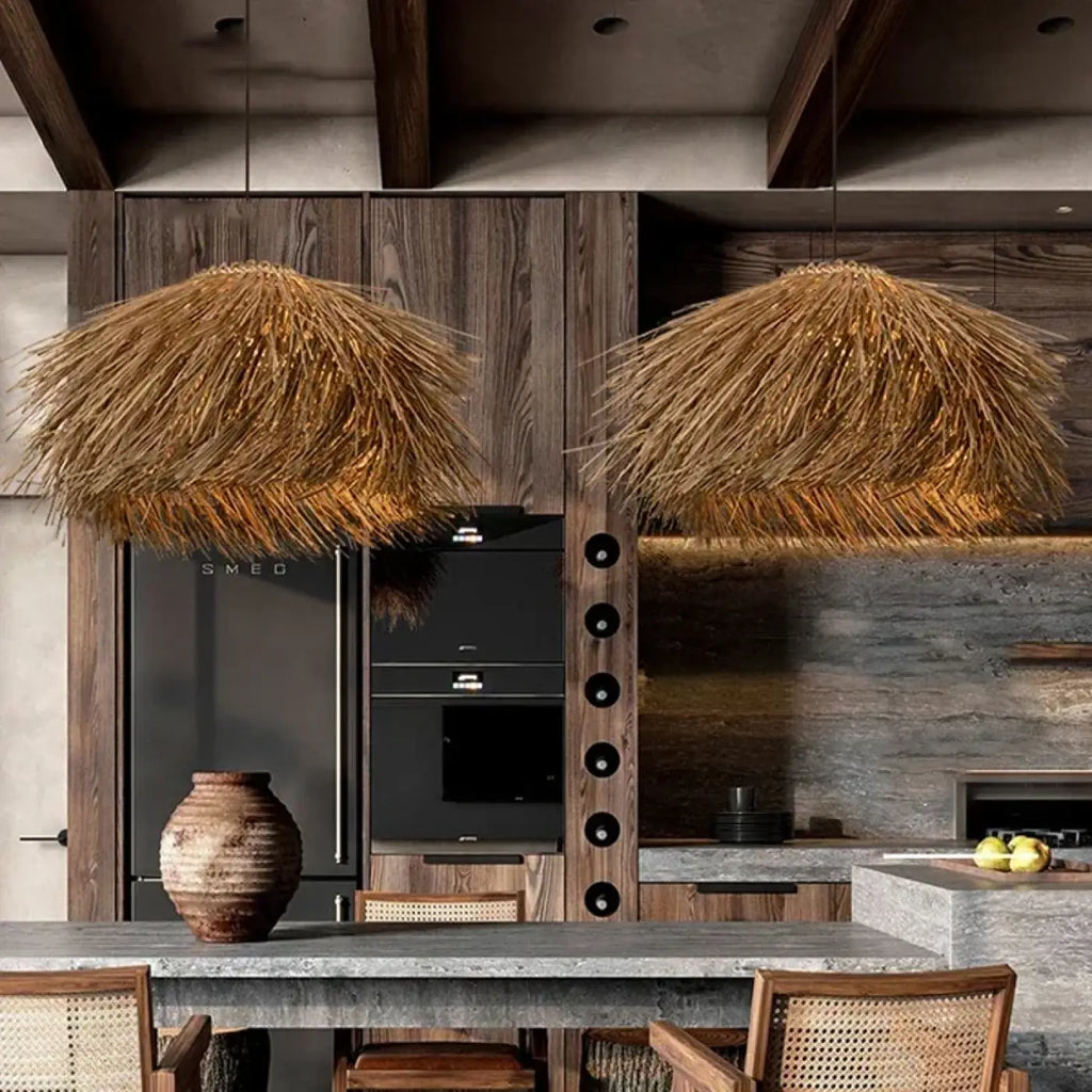 Pendelleuchte aus Stroh Natur Boho-Stil Schick
