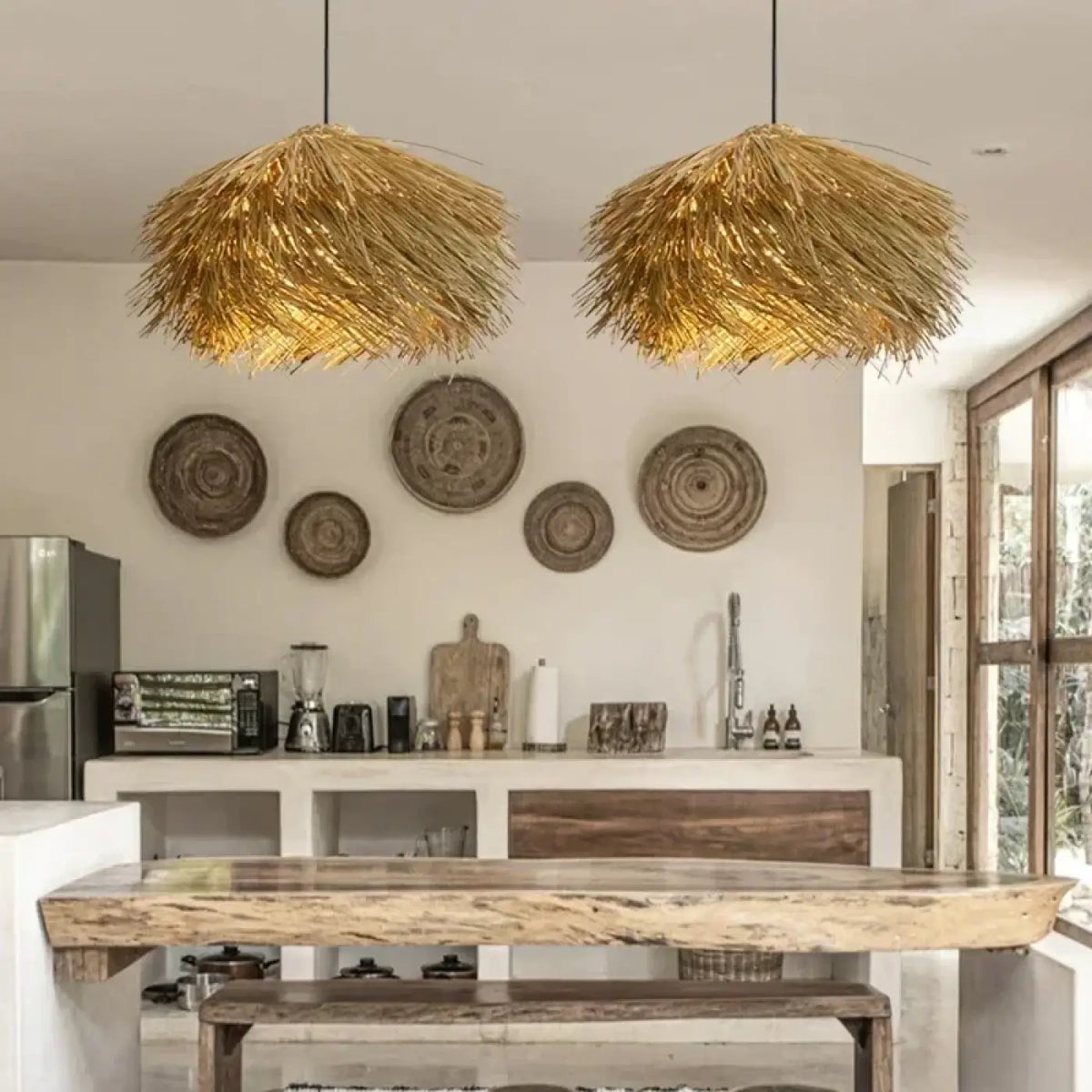 Pendelleuchte aus Stroh Natur Boho-Stil Schick