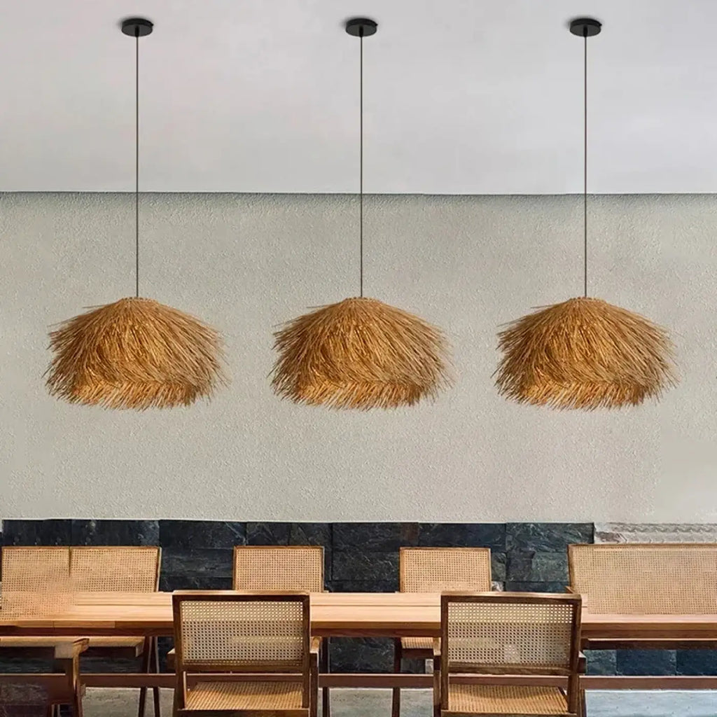 Pendelleuchte aus Stroh Natur Boho-Stil Schick