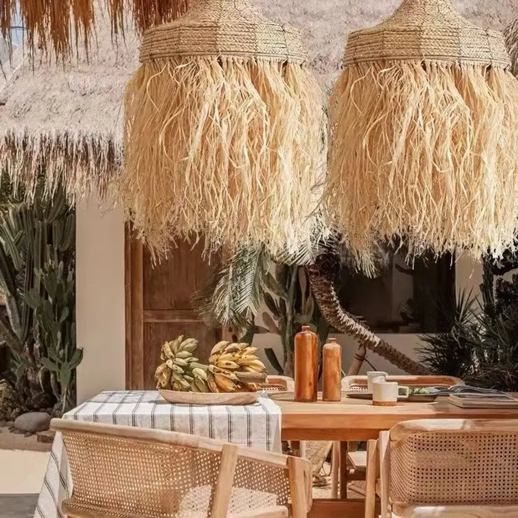 Pendelleuchte aus Raffia Natur Boho