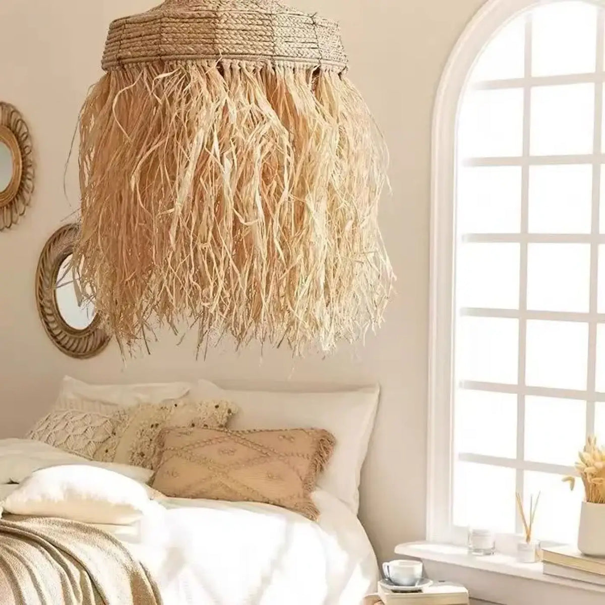 Pendelleuchte aus Raffia Natur Boho