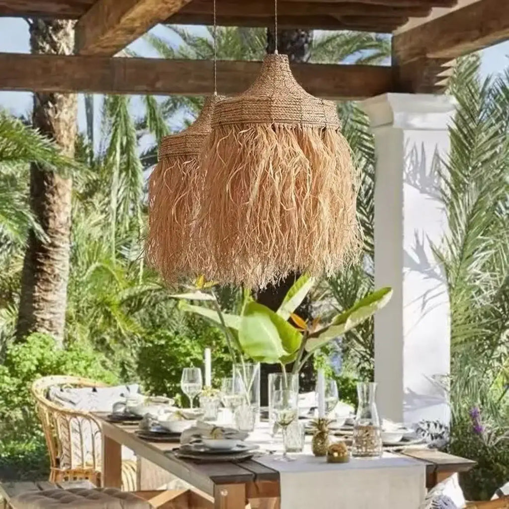 Pendelleuchte aus Raffia Natur Boho