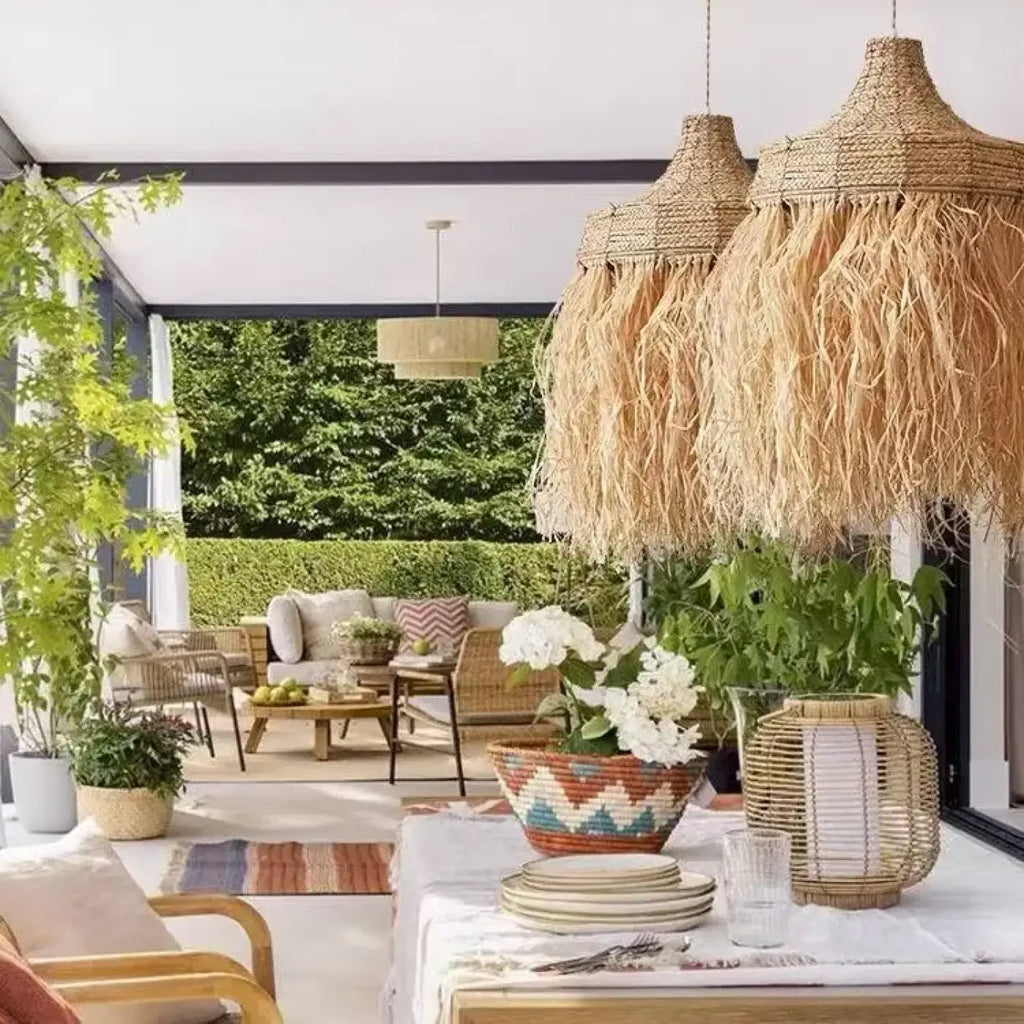Pendelleuchte aus Raffia Natur Boho