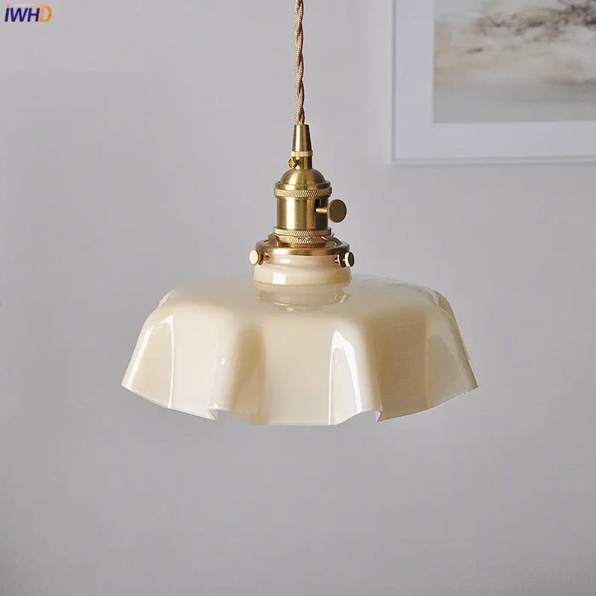 Pendelleuchte Retro aus Glas Gewellt Rosa und Messing