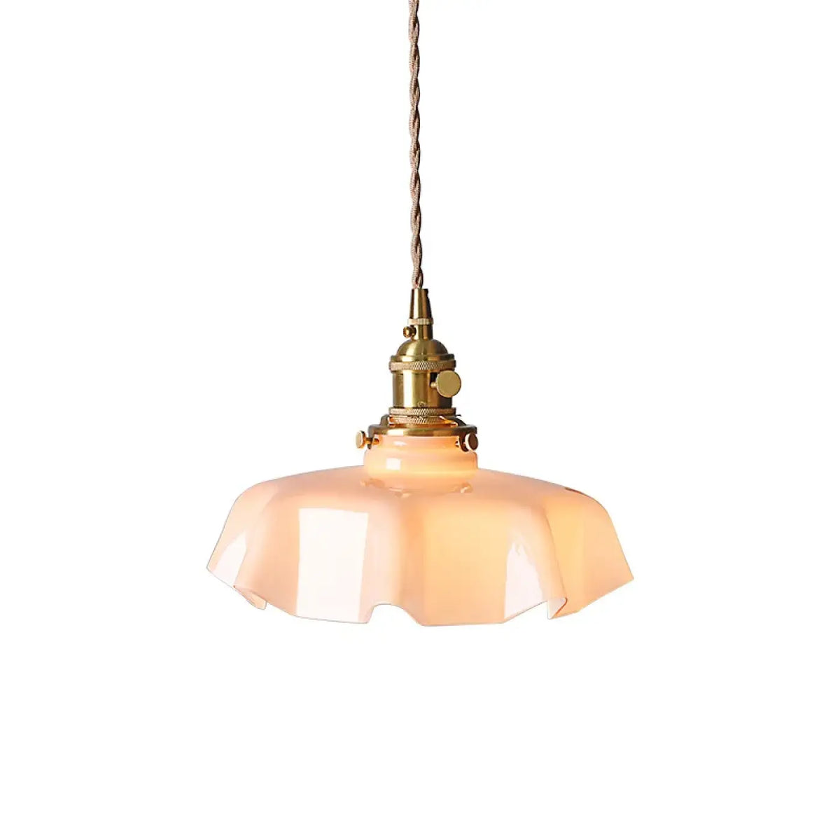 Pendelleuchte Retro aus Glas Gewellt Rosa und Messing