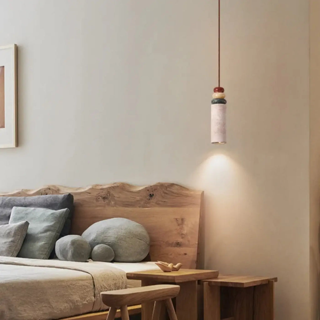 Pendelleuchte Travertin Gelb und Holz