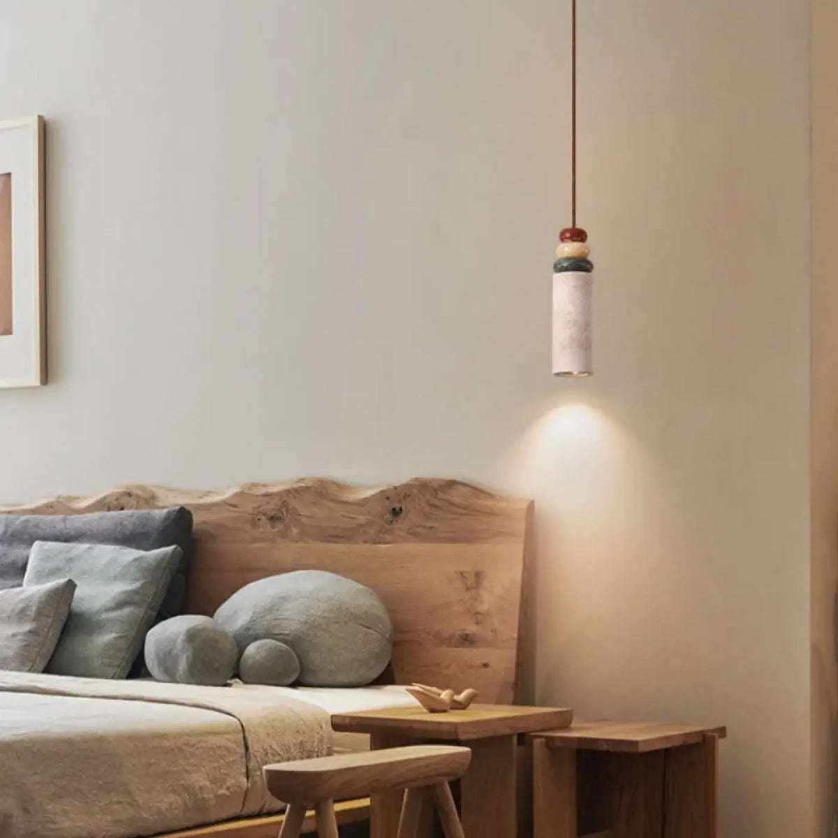 Pendelleuchte Travertin Gelb und Holz