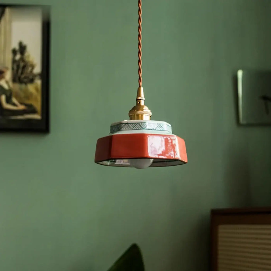 Pendelleuchte Vintage Keramik und Messing