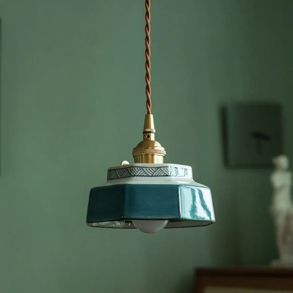 Pendelleuchte Vintage Keramik und Messing