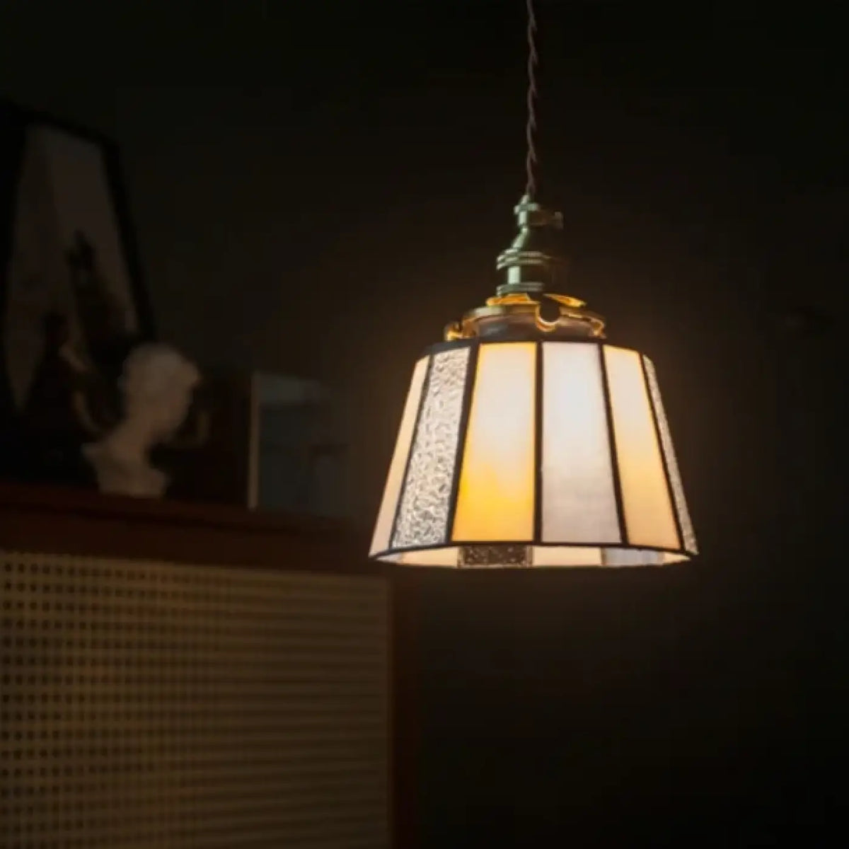 Pendelleuchte Glas und Kupfer Vintage