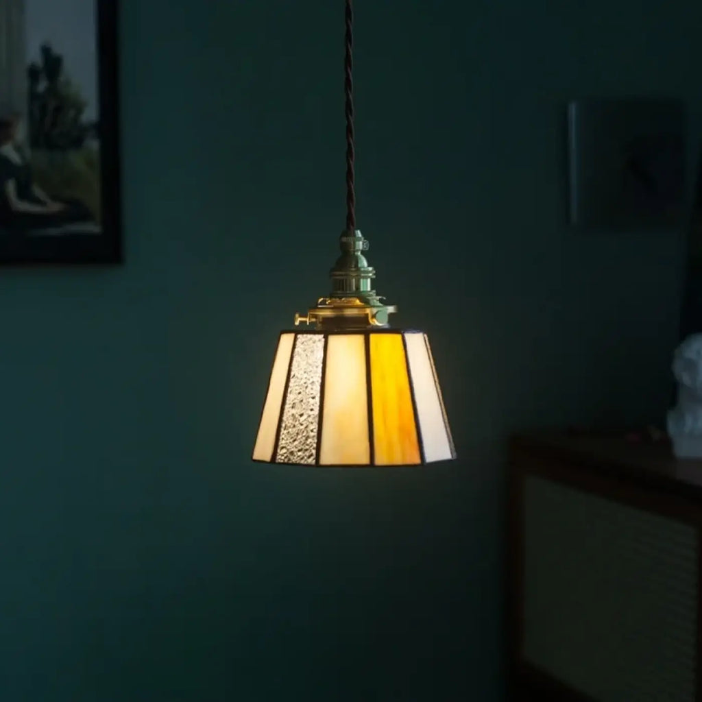 Pendelleuchte Glas und Kupfer Vintage